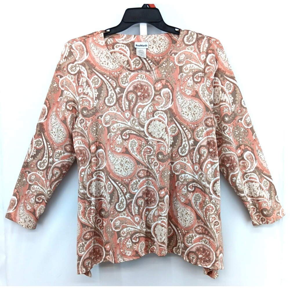 BonWorth Shirt Womens Size SP Multicolor Paisley Round Neck Pullover Top